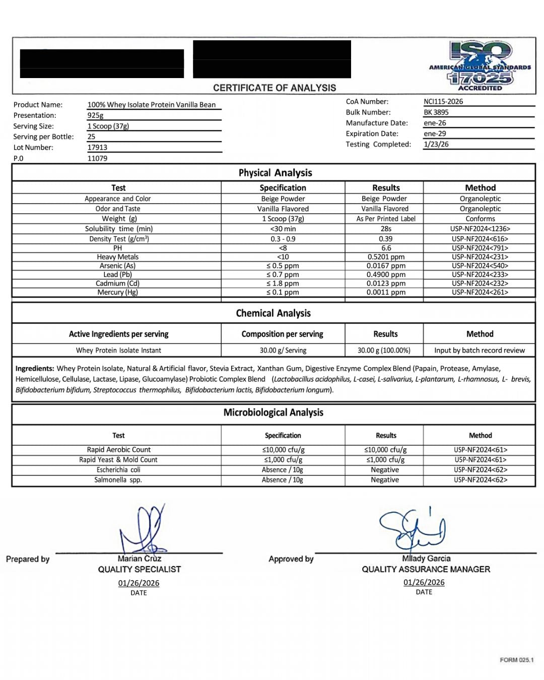 Certificate of Analysis (COA)